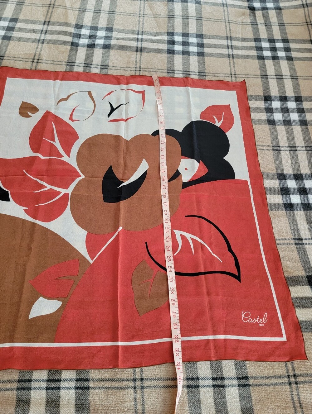 Vintage Floral Silk-Blend Scarf in Coral, Brown & Black - Picture 4 of 5